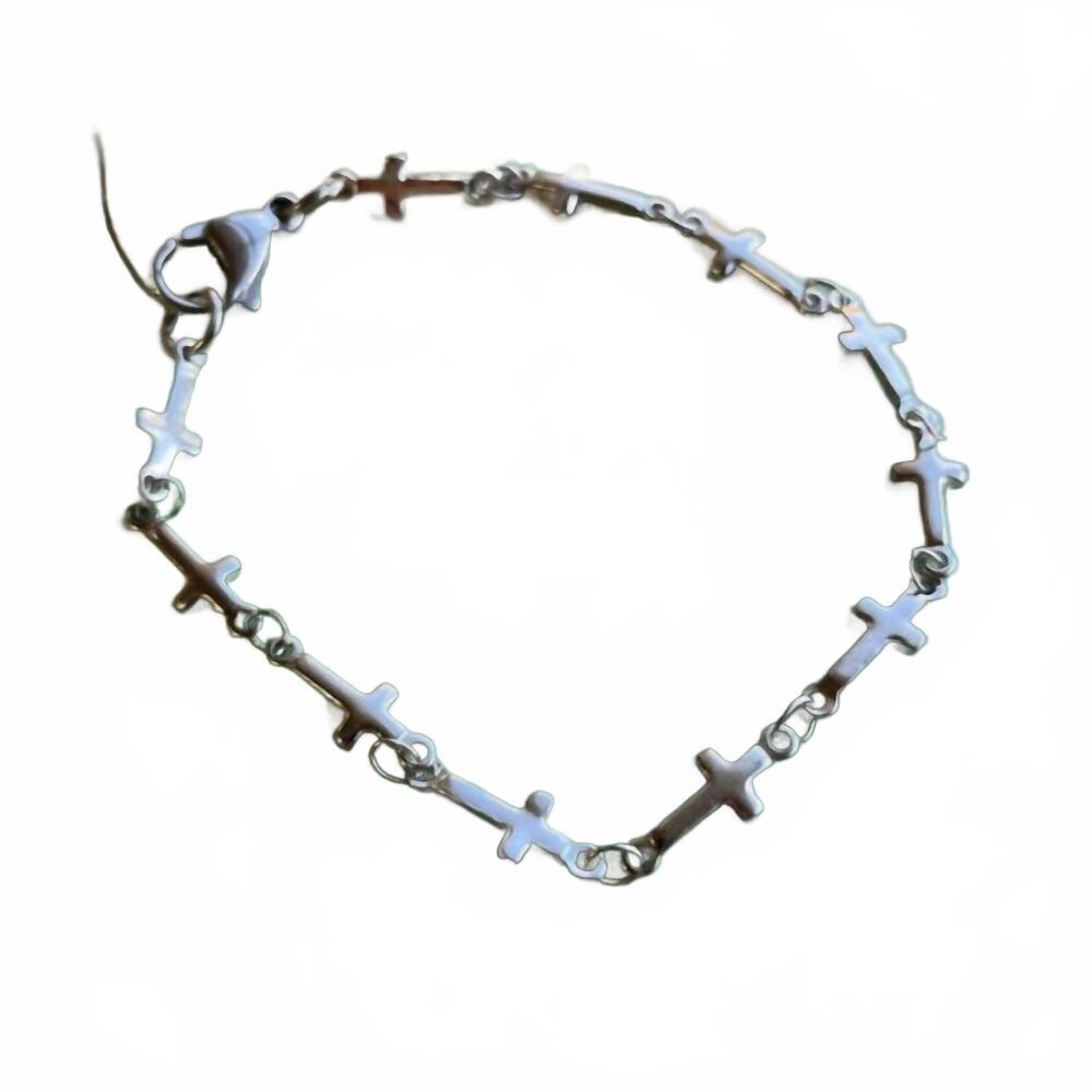 NEW LOVE AND HONOR JESUS women's stainless steel tiny cross bracelet in silver